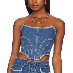 H:ours London Corset Top in Dark Blue Size M